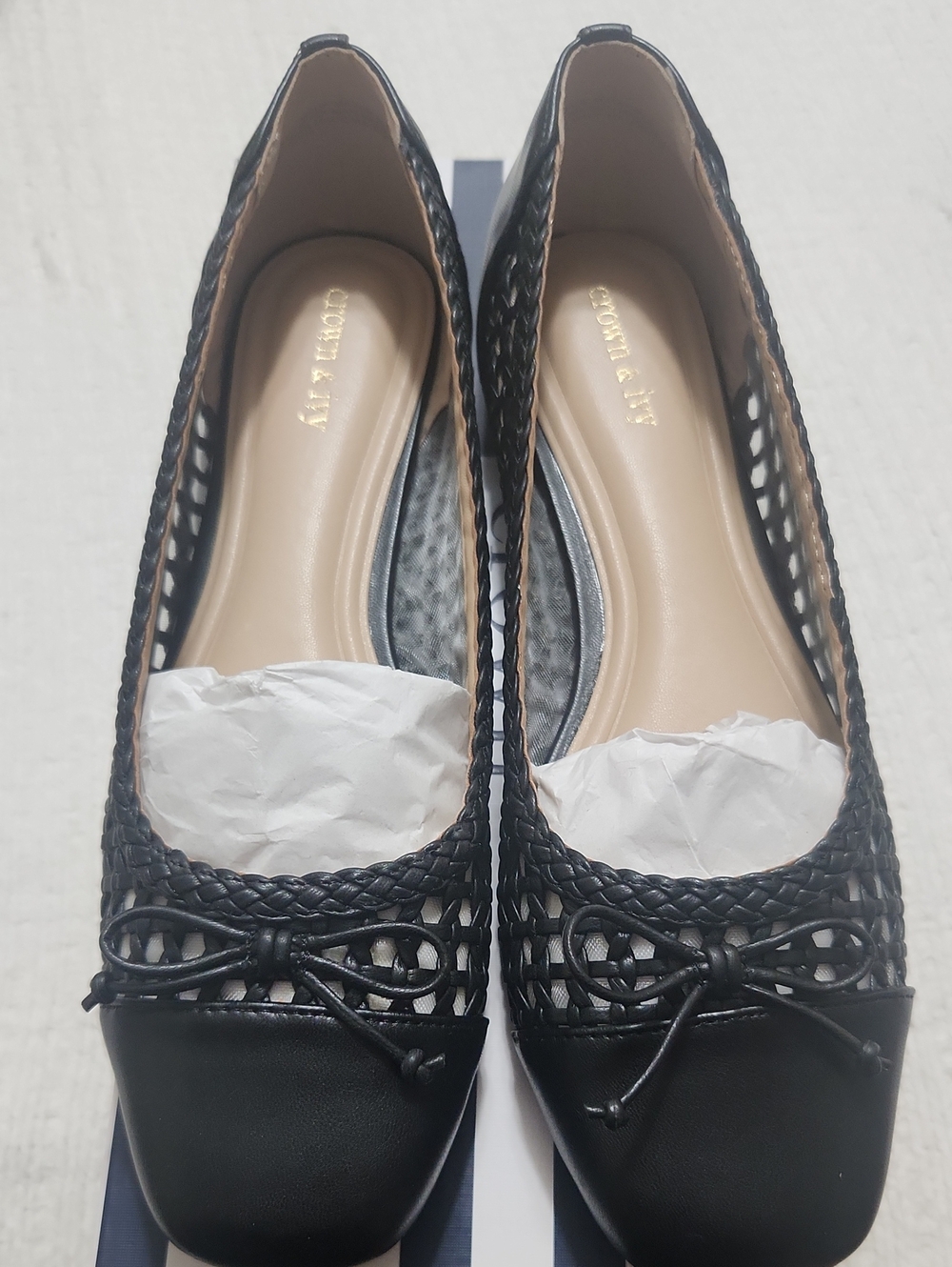 crown & ivy Black Braided Cap-Toe Ballet Flats